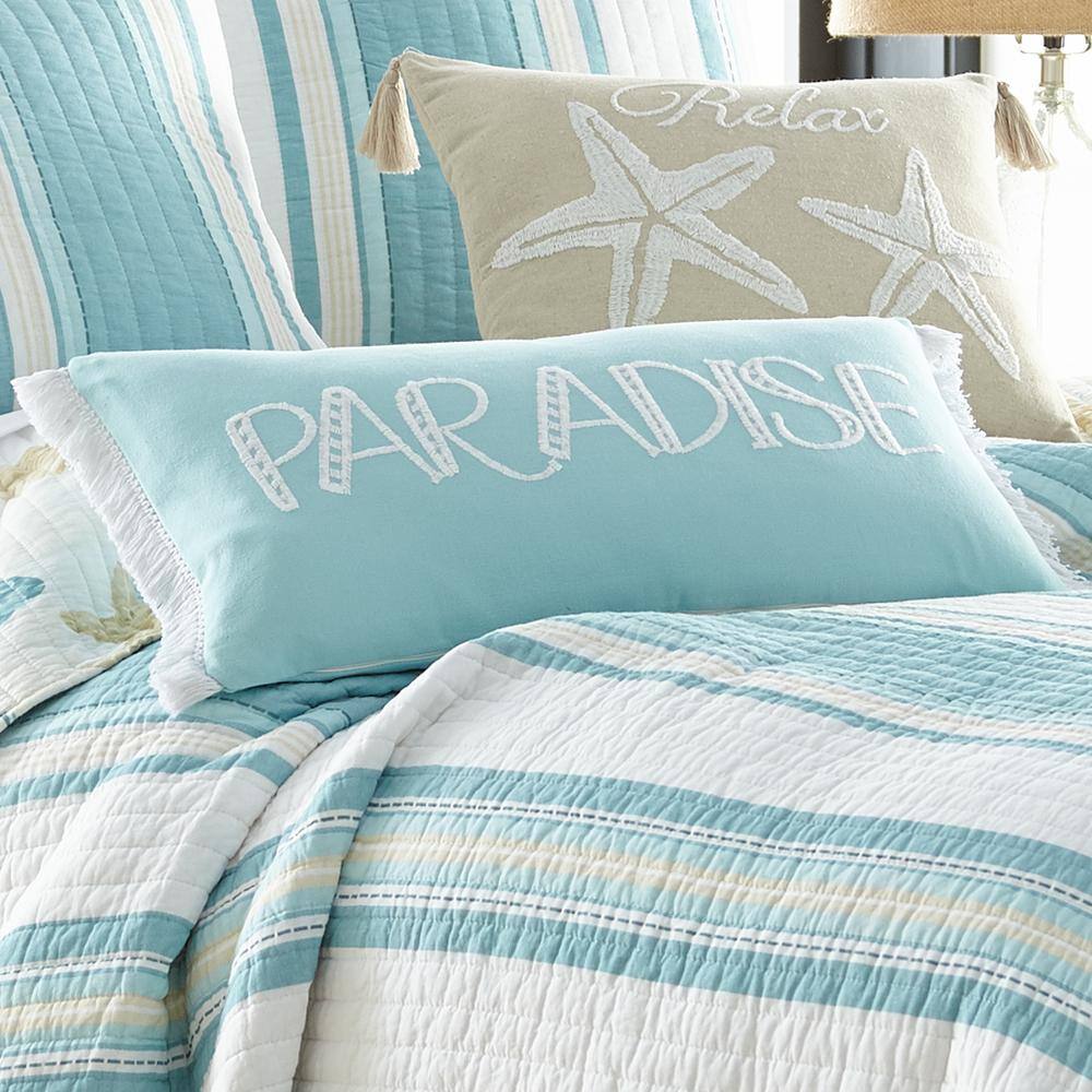 Dusty Blue and White Embroidered Rectangular Pillow 14x18