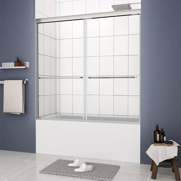 Framed Double Sliding Glass Bathtub Shower Door 56-60 in. W x 58 in. H 1/4 in. 6mm Bathroom Bath Tub Shower Doors Chrome