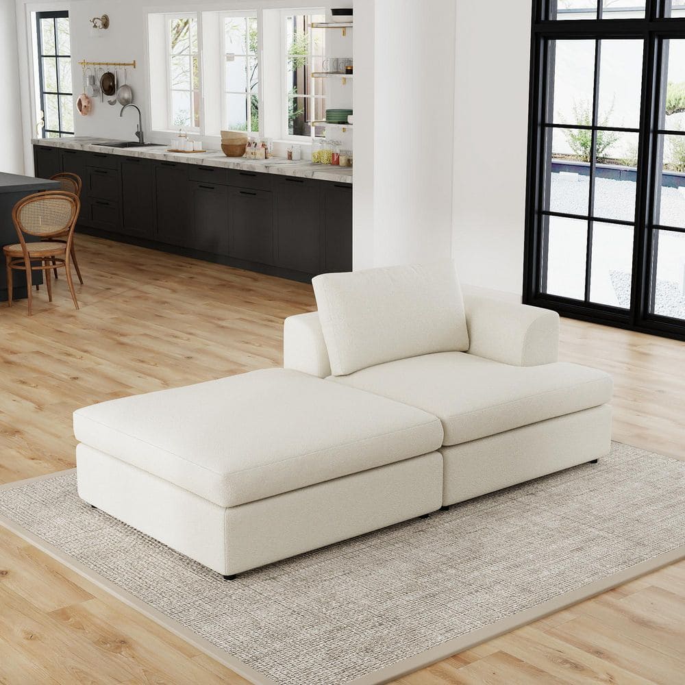 Boucle Modular 79 in. Flared Arm Chaise Lounge Sofa with Ottoman Set Removable Washable Cover for Living Room in White price history on PriceWatchPro