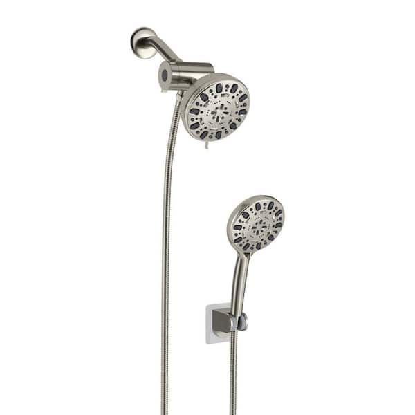 Logmey 7-Spray Patterns with 1.8 GPM 5 in. Wall Mount Dual Shower Heads with Hose and Shower Arm in Brushed Nickel