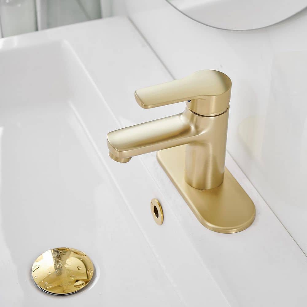 Brushed Gold Single Handle Stainless Steel Bathroom Faucet with Drain
