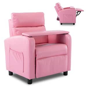 Pink Kids Small Recliner for Children's With Portable Table Board Side Pocket and Non-Slip Footstool