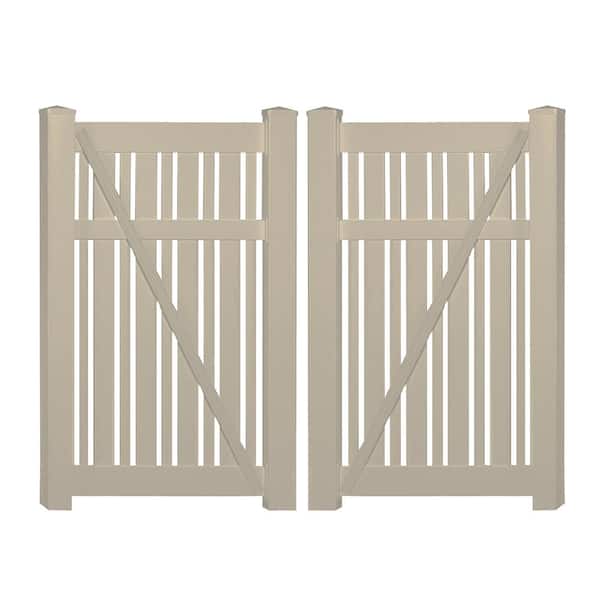 Weatherables Davenport 7.8 ft. x 5 ft. Khaki Vinyl Semi-Privacy Fence Gate Kit