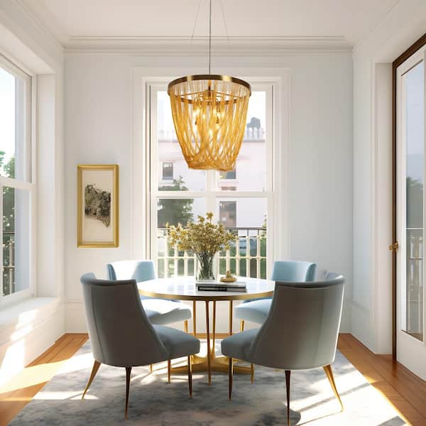 Tracienuri 9-Light Plating Brass Unique Basket Chandelier with Gold Metal Chain Fringe