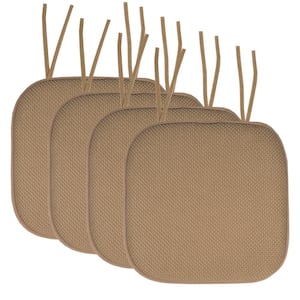Honeycomb Memory Foam Square 16 in. x 16 in. Non-Slip Back Chair Cushion with Ties (4-Pack), Taupe