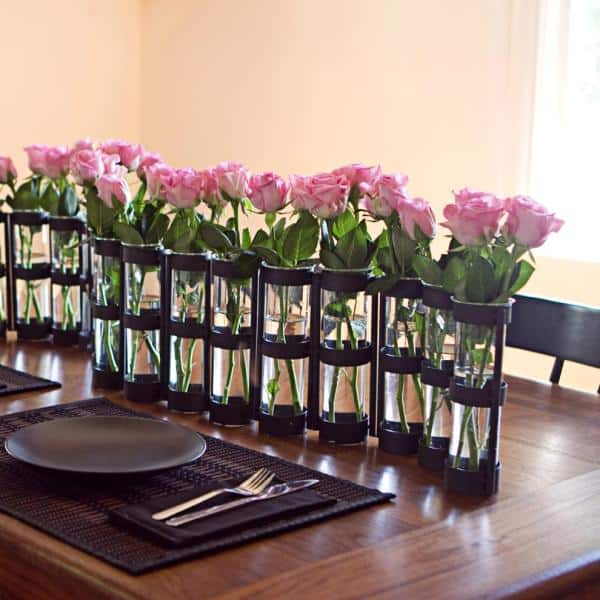 Black Hinged Metal Vase with Six Glass Tubes
