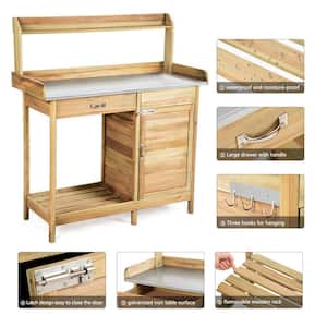 Wood Plant Stand Indoor/Outdoor Workstation with Drawer and Storage Space