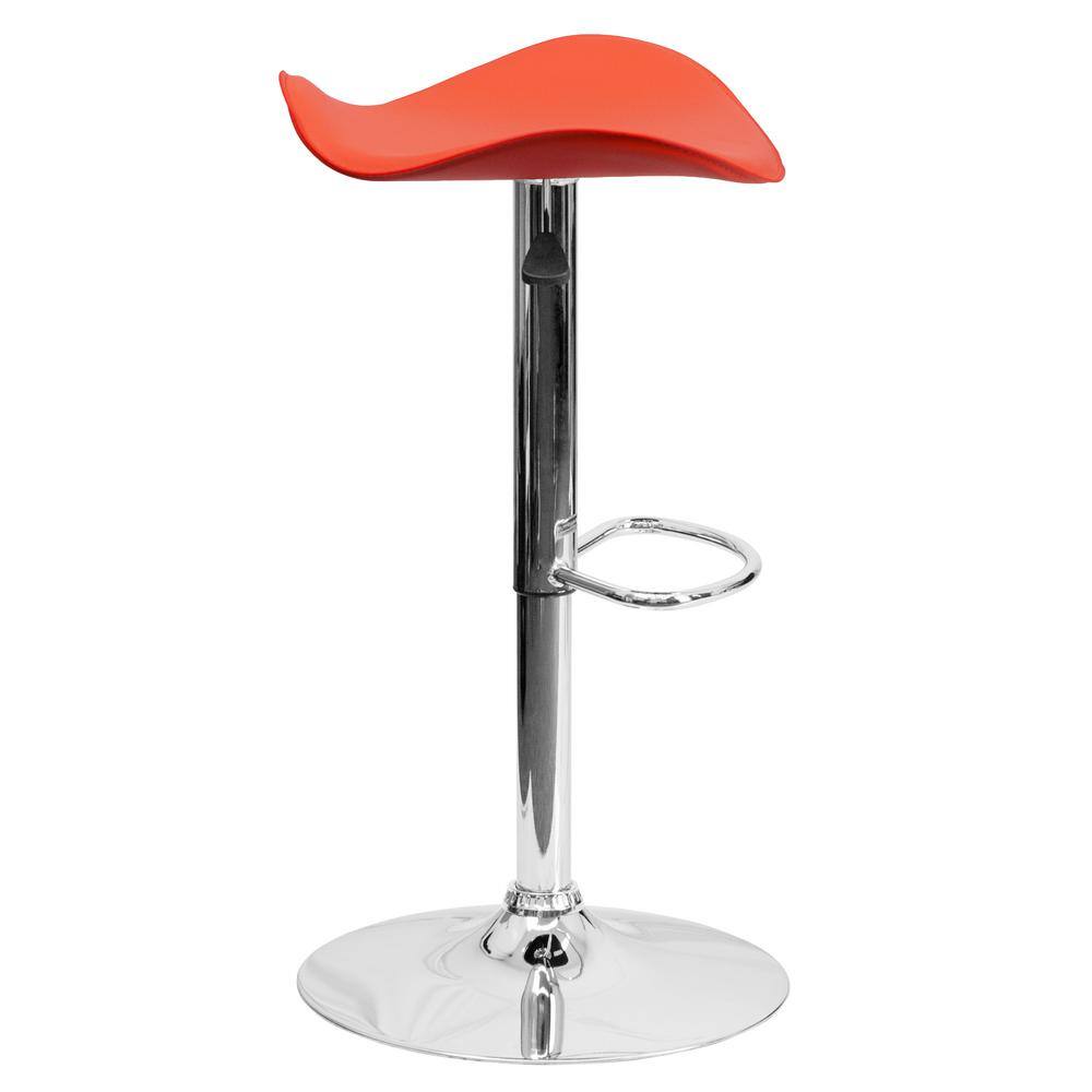 Sleek Orange Vinyl and Chrome Adjustable Swivel Barstool