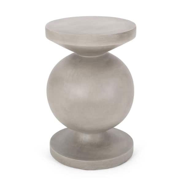 17.25 in. x 26.5 in. Round Gray Composite Outdoor Side Table with a Pedestal Base, Lightweight Concrete Patio End Table