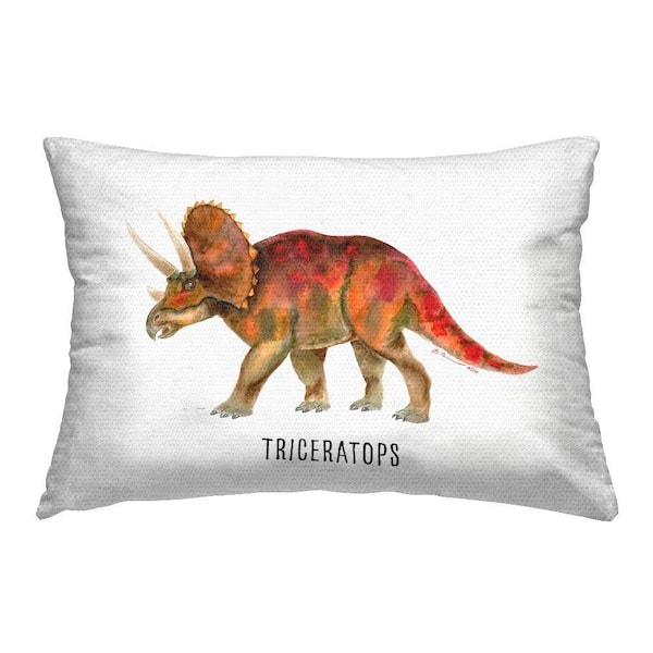 Triceratops Dinosaur Learning Orange Rectangular Outdoor Throw Pillow