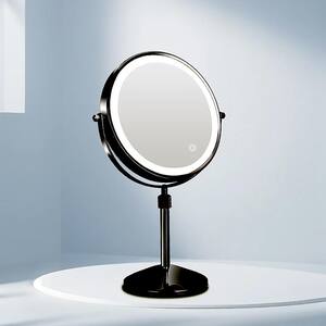 7 in. W x 16.5 in. H Round Magnifying Tabletop Height Adjustable Mirror with 3 Colors Bathroom Makeup Mirror in Black