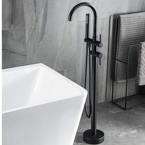 2-Handle Floor Mount Freestanding Tub Faucet Bathtub Filler with Hand Shower in Matte Black