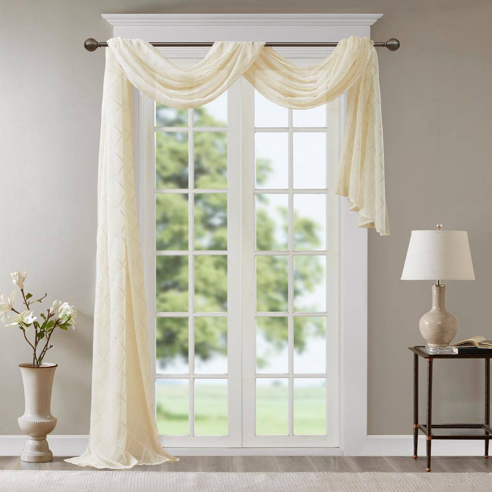 Ivory Diamond Sheer Embroidered Window Scarf Valance
