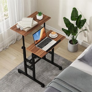 24 in. Walnut Mobile Standing Desk Rolling Adjustable Laptop Cart Home Office