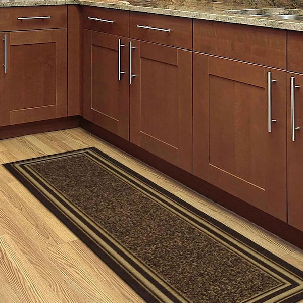 Ottohome Collection Non-Slip Rubberback Bordered Design 2x5 Indoor Runner Rug, 1 ft. 8 in. x 4 ft. 11 in., Dark Brown