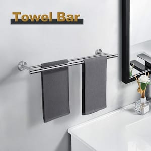 24 in. Stainless Steel Double Towel Bars for Bathroom, Wall Mount Towel Holder in Brushed Nickel