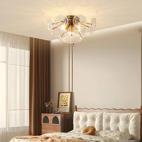 TinHon 16 in. Gold 5-Light Bubble Glass Flush Mount Ceiling Light