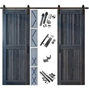 32 in. x 80 in. 5-in-1 Design Navy Double Pine Wood Interior Sliding Barn Door with Hardware Kit, Non-Bypass