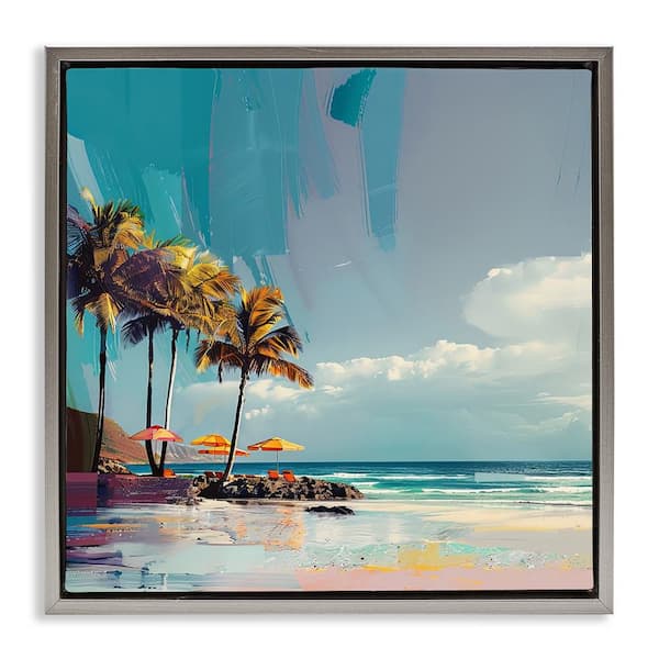 Stupell Industries Contemporary Shoreline in Summer by Irena Orlov Gray Floater Frame Coastal Graphic Art Print 18 in. x 18 in.