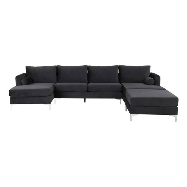 Utopia 4niture Della 123.6 In. W Round Arm Velvet U-Shaped Modern ...