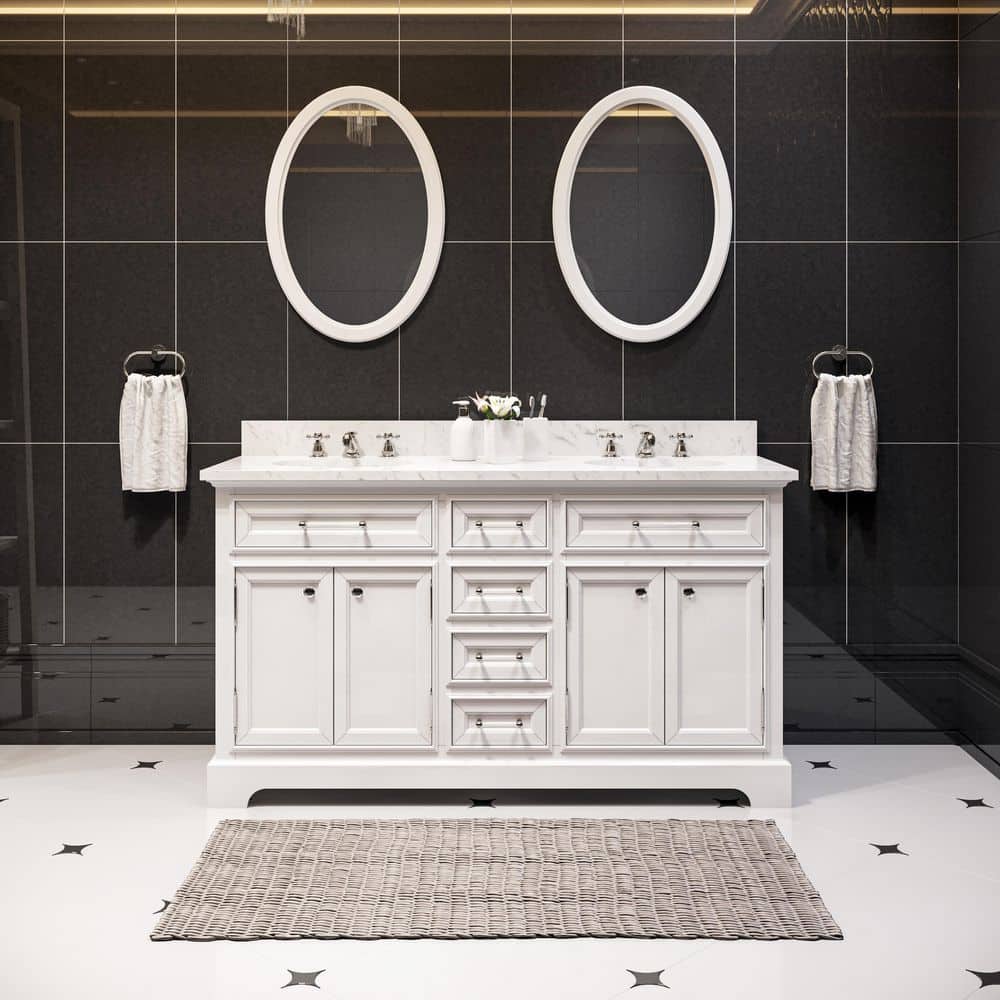 60 in. W x 22 in. D x 34 in. H Bath Vanity in White with Marble Vanity Top in Carrara White with White Basin price history on PriceWatchPro