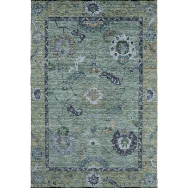 Mayfield Premium Machine Washable Abstract AMF2230 Green 5 ft. x 7 ft. 6 in. Area Rug