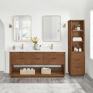 Harbin 72 in. W x 22 in. D x 33.9 in. H Double Bath Vanity in Oak Weathered Brown with White Engineered Stone Top