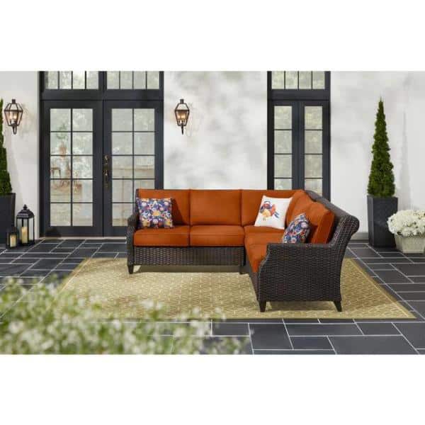 Home Decorators Collection Hampton Chase Aluminum Wicker Outdoor Sectional with CushionGuard Plus Red Cushions