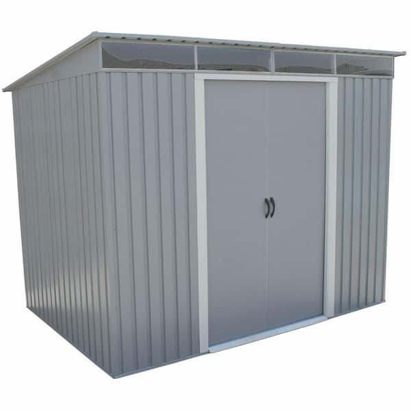 Duramax Building Products Pent Roof 8 ft. x 6 ft. Light Gray Metal Shed with Skylight