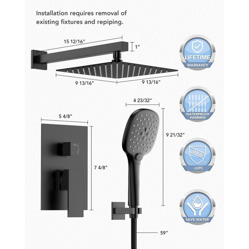 Matte Black Wall Mount Dual Shower Heads with Handheld and Valve