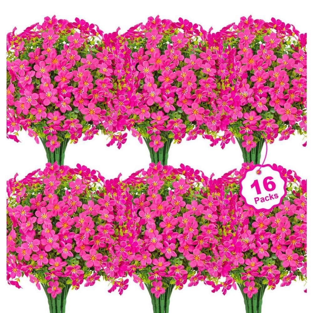 13.77 in. Fuchsia Pink Indoor/Outdoor Artificial Daisy Flowers
