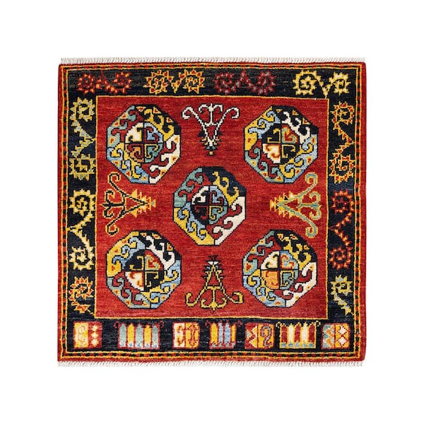 Solo Rugs Modern One-of-a-Kind Contemporary Orange 4 ft. 2 in. x 4 ft. 3 in. Geometric Area Rug
