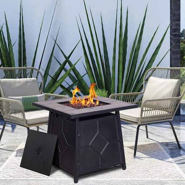 28 in. 40000 BTU Steel Propane Smokeless Fire Pit Table with Weather Resistant Cover and Lava Rocks, Black