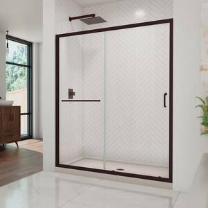 Infinity-Z 36 in. x 60 -Frameless Sliding Shower Door in Oil Rubbed Bronze with Center Drain Shower Base in Biscuit