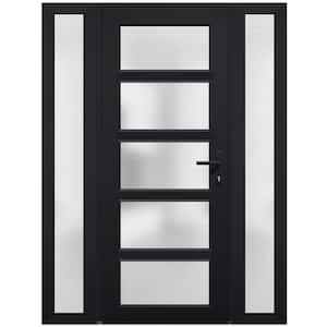 54 in. x 80 in. Left-hand/Inswing 2 Sidelights Frosted Glass Matte Black Steel Prehung Front Door with Hardware
