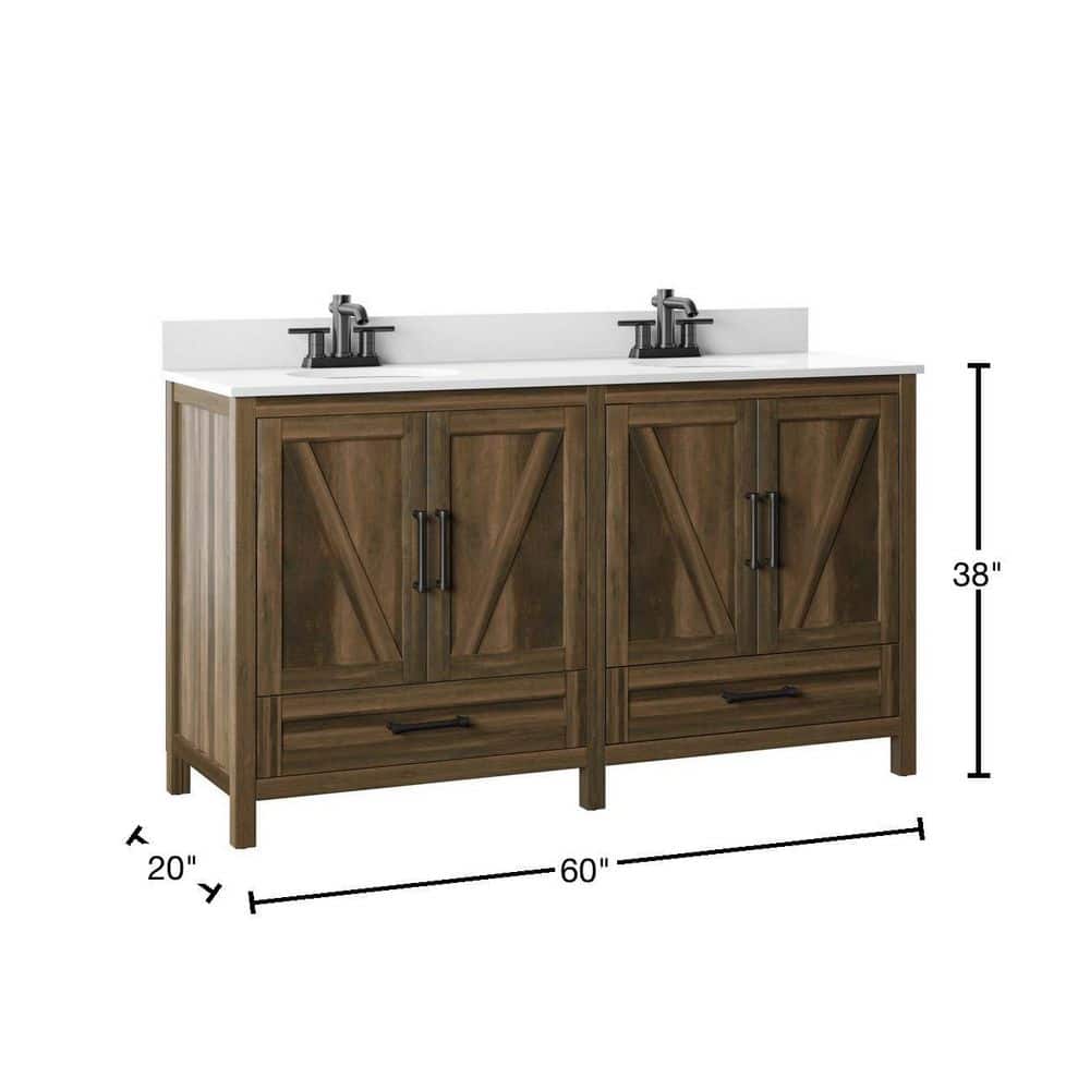 Canyon Lake Pine Double Bathroom Vanity with White Stone Top