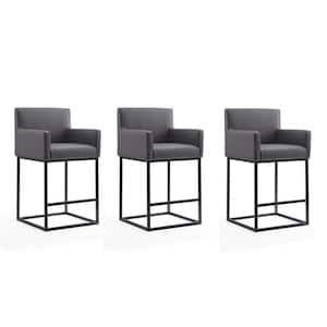 Ambassador 38 in. Grey and Black High Back Metal Counter Height Bar Stool (Set of 3)