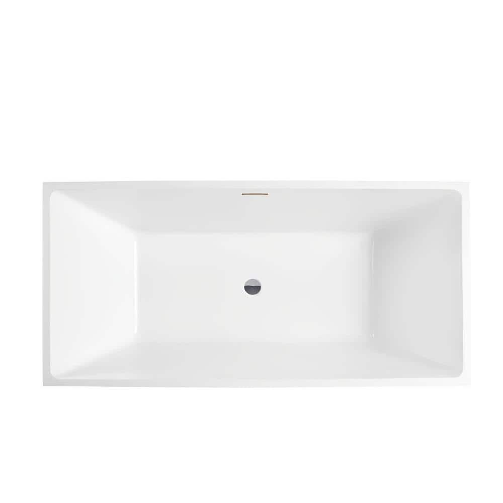 White Acrylic 59" Freestanding Soaking Bathtub