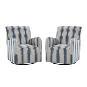 Livia Traditional 360° Swivel Armchair with Jacobean Strip Pattern Set of 2-NAVY