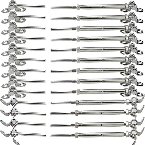 KIWDZFU 10 in. H x 0.13 in. W Silver Metal Marine Grade Stair Railing Kit, Adjustable Angle Cable Railing (30-Pair)