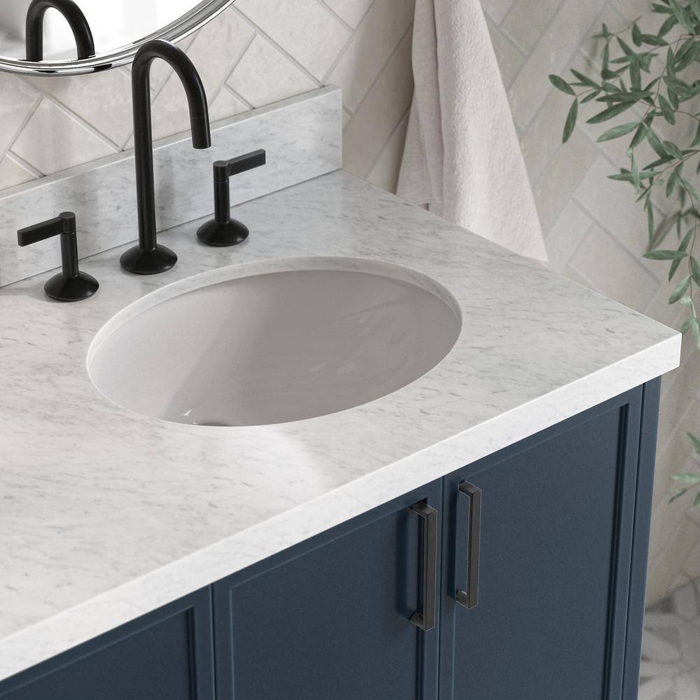 Midnight Blue Double Sink Freestanding Vanity with Carrara Marble Top