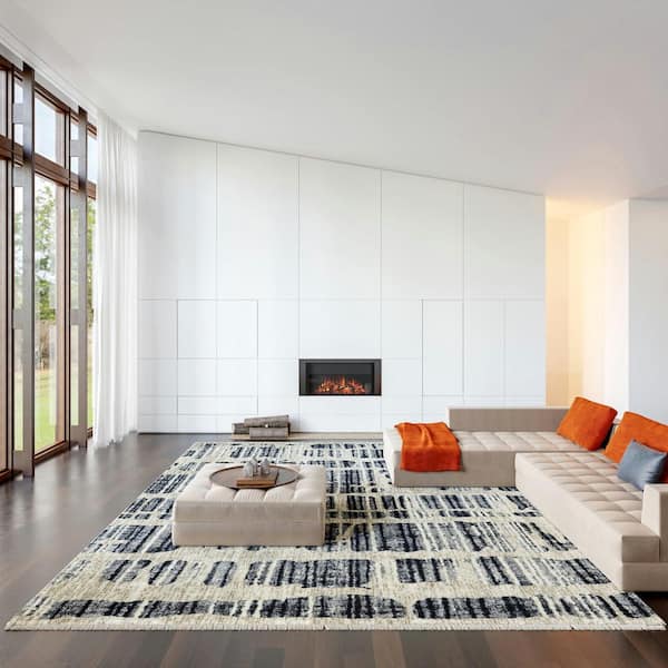 Lafayette Abstract Striped Navy 8 ft. x 10 ft. Indoor/Outdoor Patio Rug