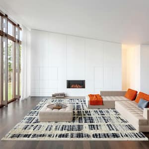 Lafayette Abstract Striped Navy 9 ft. x 13 ft. Indoor/Outdoor Patio Rug