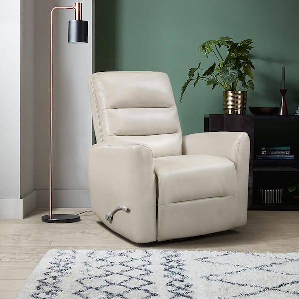 Lazzara Wiley Beige Faux Leather Upholstery Manual Swivel Glider