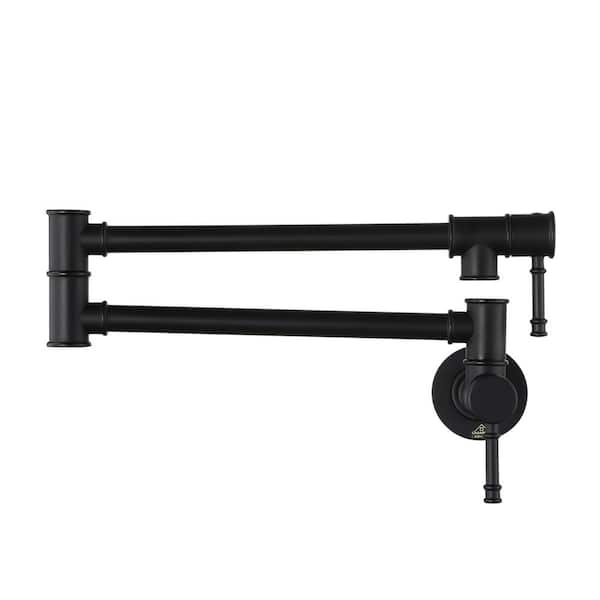 Single Hole Two Handles Pot Filler Wall Mount Kitchen Pot Filler Faucet in Matte Black