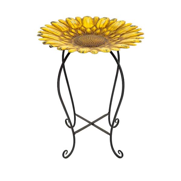 19 in. Tall Embossed Metal Sunflower Birdbath Decoration Yard Statue