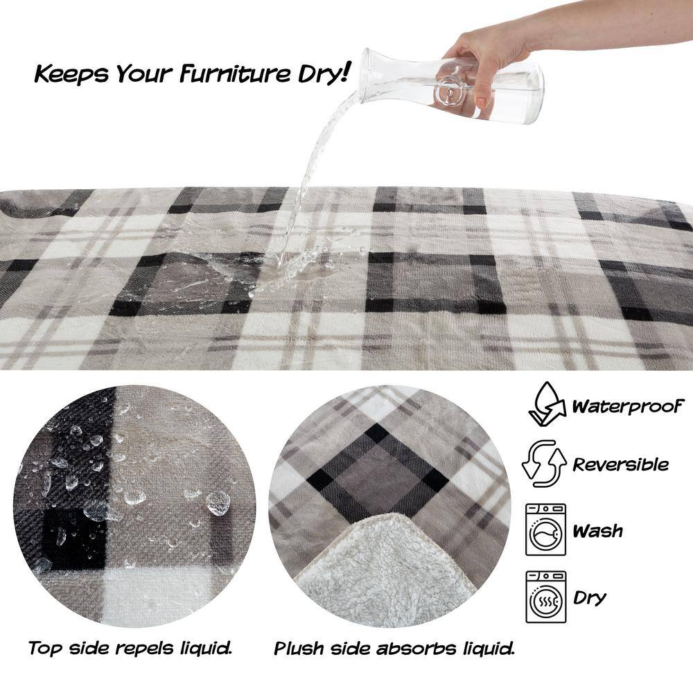 Large Gray Plaid Waterproof Reversible Pet Blanket
