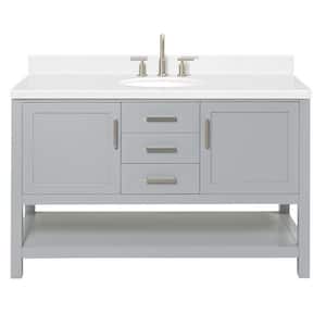 Bayhill 54.25 in. W x 22 in. D x 36 in. H Single Sink Freestanding Bath Vanity in Grey with Man-Made Stone Top