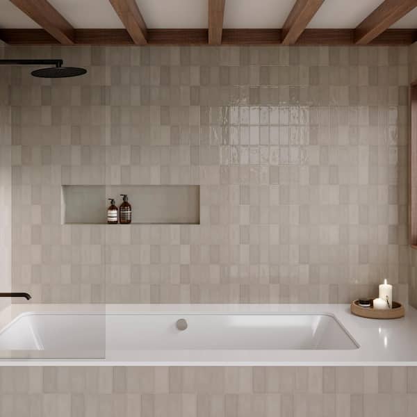 Bedrosians Marin Pebble Gray (Light Grey) 3-in x 6-in Glossy Ceramic Subway Wall Tile (5.38-sq. ft/ Carton)
