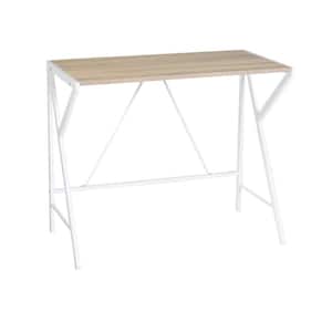 35.4 in. Rectangular OAK Wood Color Industrial Computer Desk with White Metal Frame